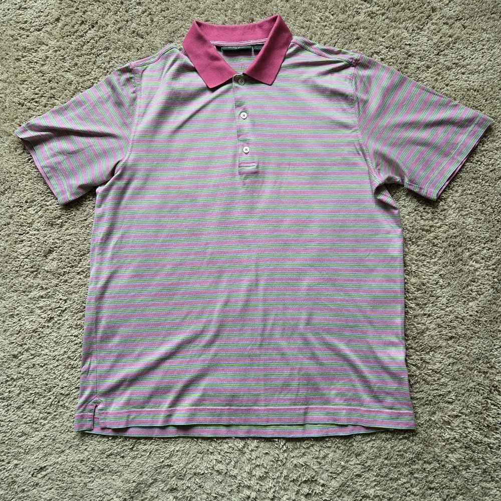 Bobby Jones polo shirt golf pink striped mens M